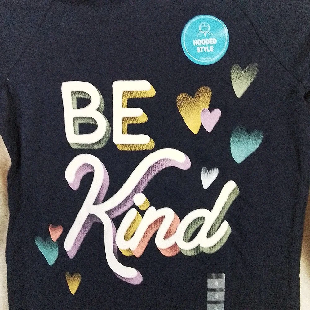 Carter's Long Sleeve Cotton T-Shirt‎ Hoodie Size 4 Navy w/ Be Kind Graphic